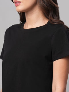 Women’s Cotton Regular Fit Curved Hem T-Shirt Black