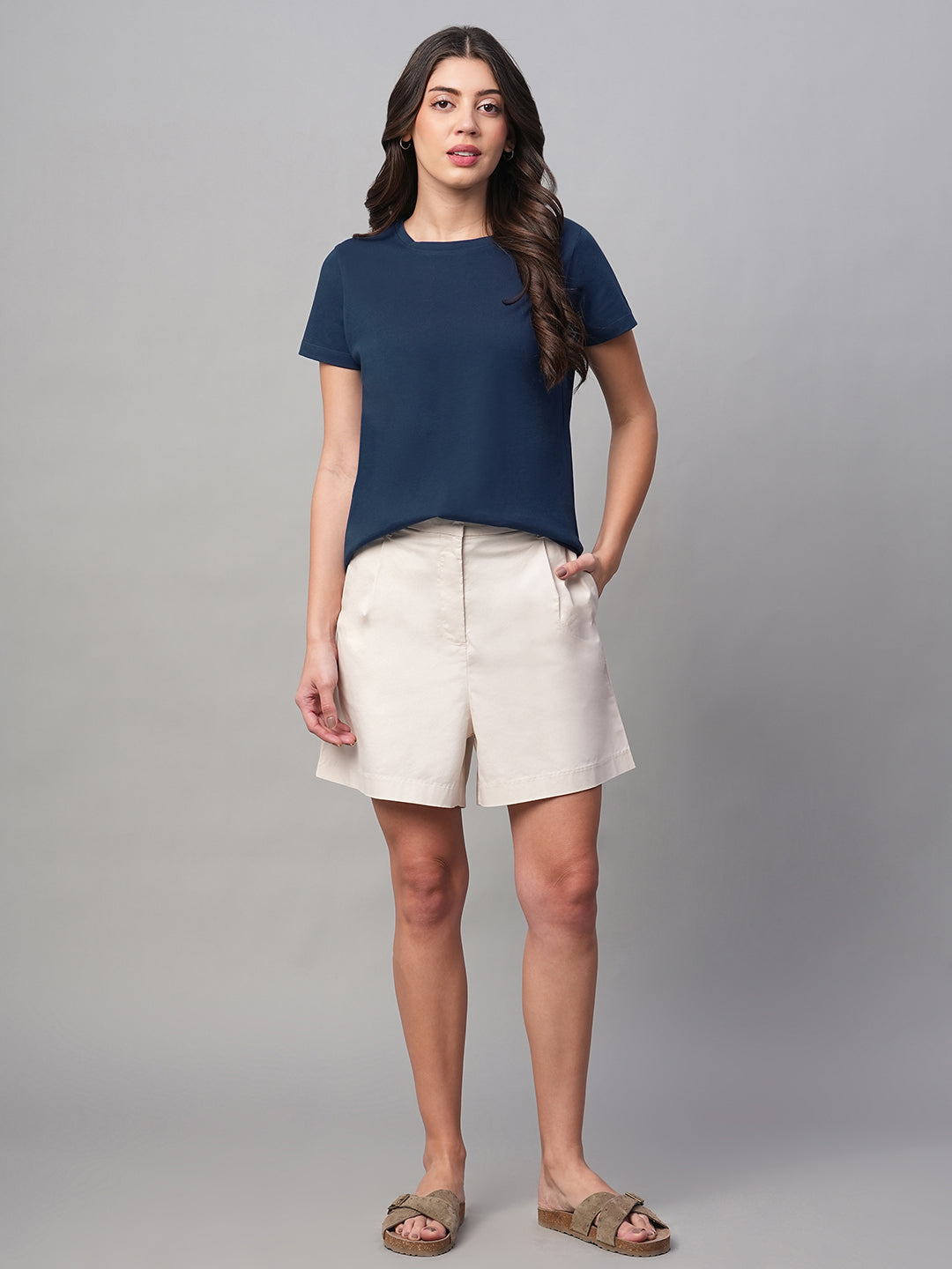 Women's Blue 100% Cotton Regular Fit Tshirt