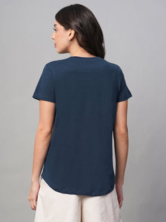 Women’s Cotton Regular Fit Curved Hem T-Shirt Blue