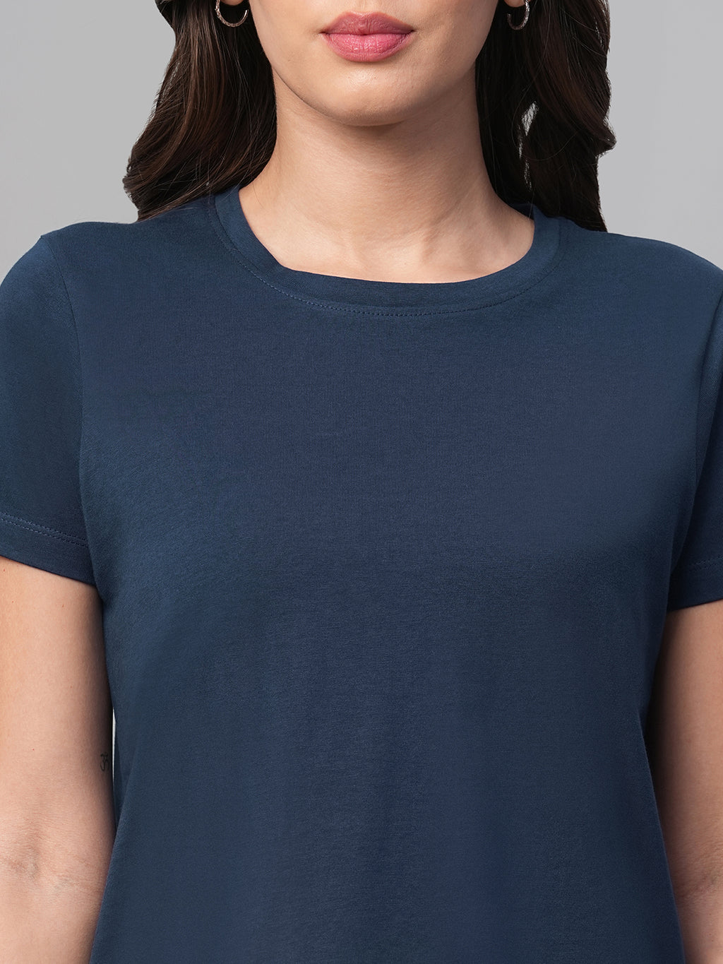 Women's Blue 100% Cotton Regular Fit Tshirt