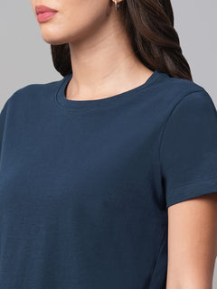Women’s Cotton Regular Fit Curved Hem T-Shirt Blue
