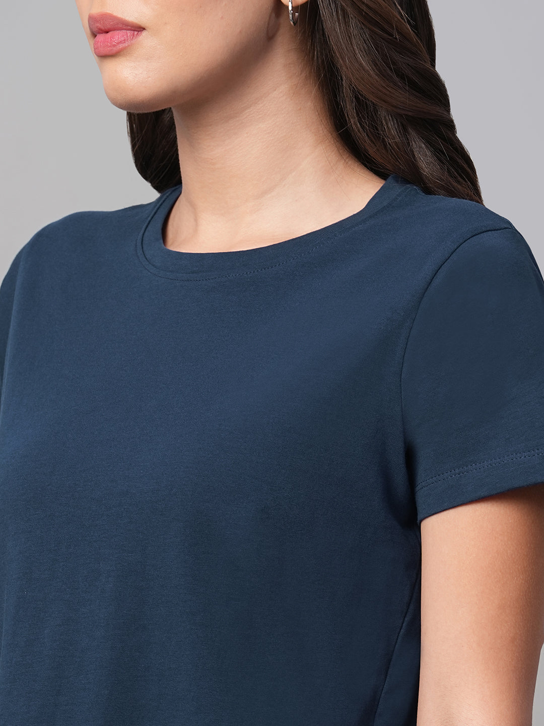 Women's Blue 100% Cotton Regular Fit Tshirt