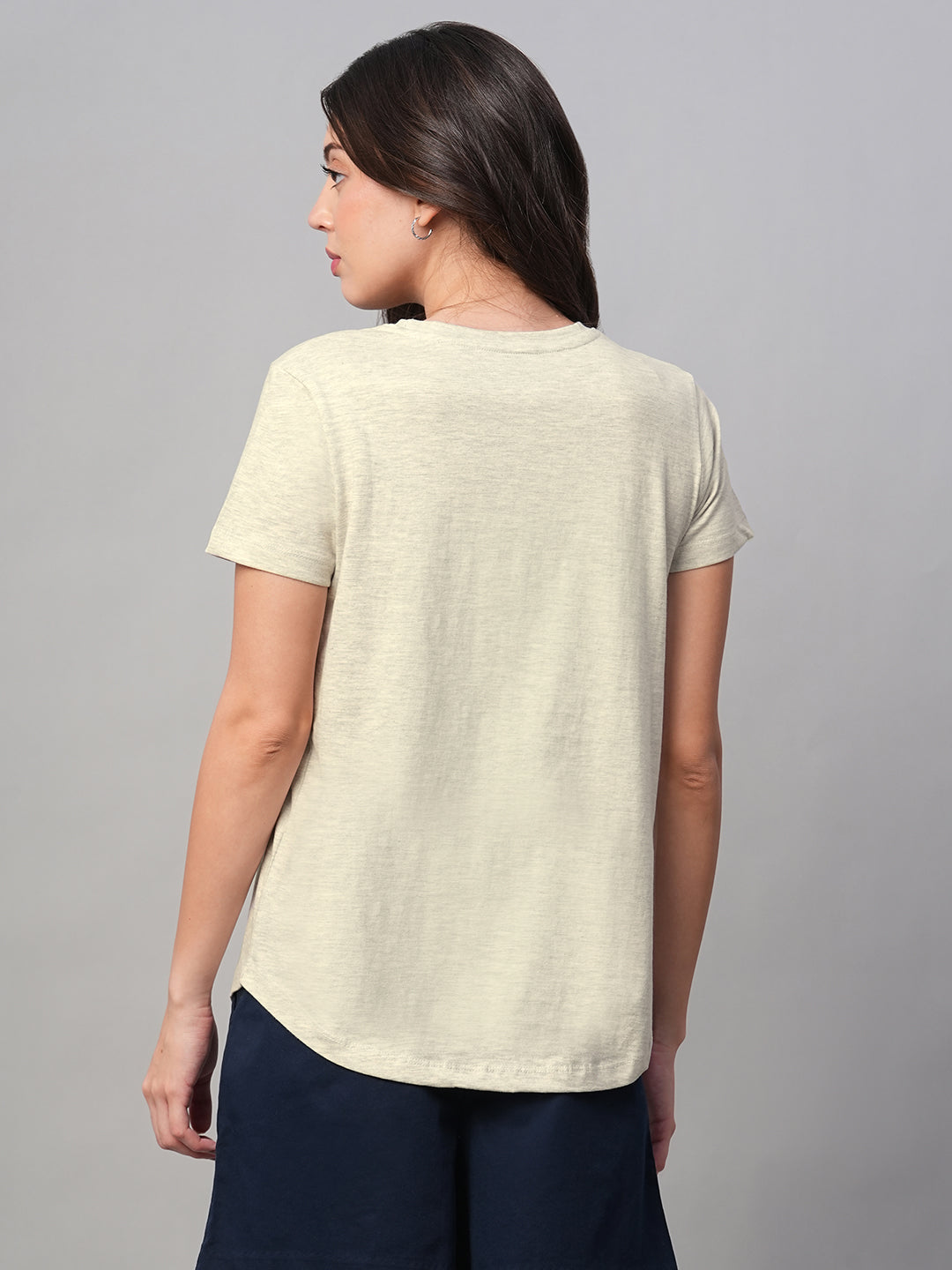 Women's Ecru Melan 100% Cotton Regular Fit Tshirt