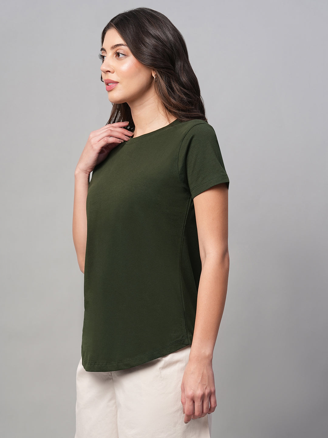 Women's Green 100% Cotton Regular Fit Tshirt