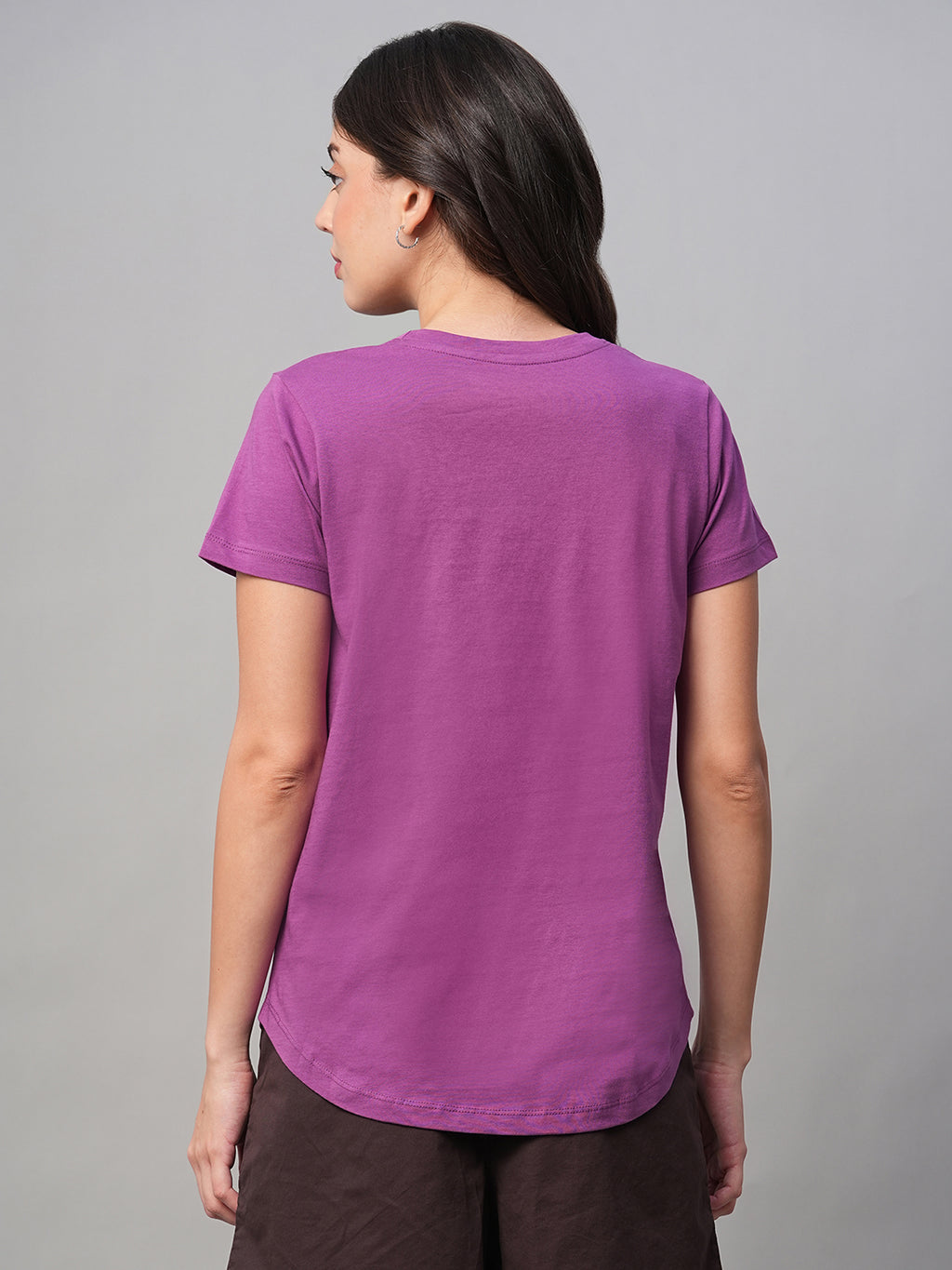 Women's Purple 100% Cotton Regular Fit Tshirt