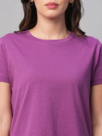 Women's Purple 100% Cotton Regular Fit Tshirt