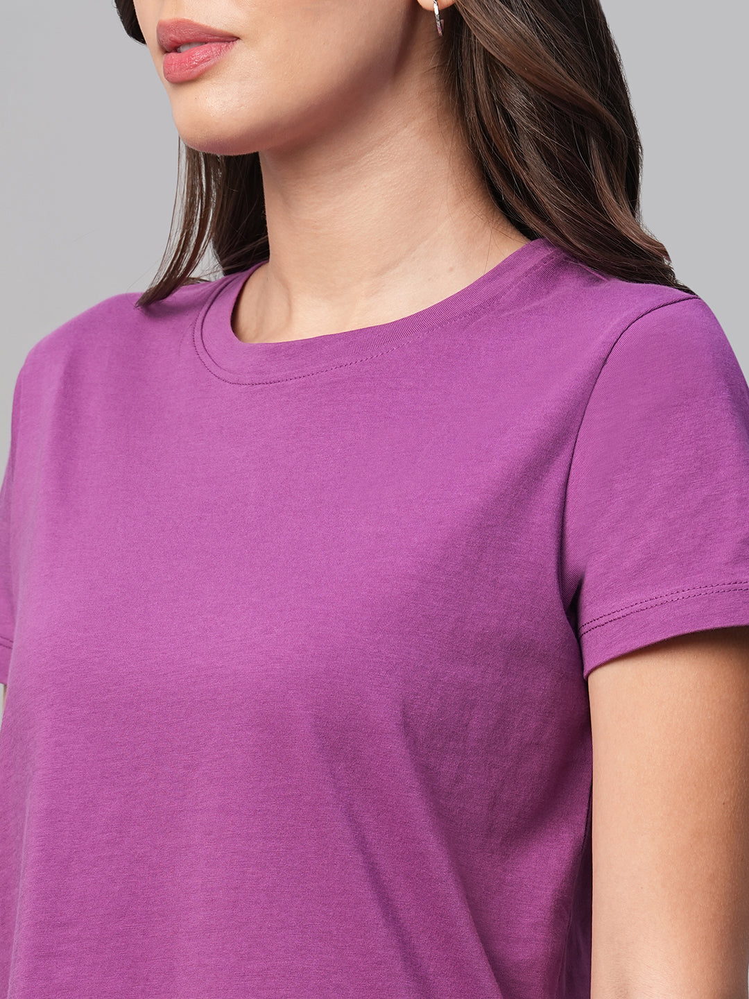 Women's Purple 100% Cotton Regular Fit Tshirt