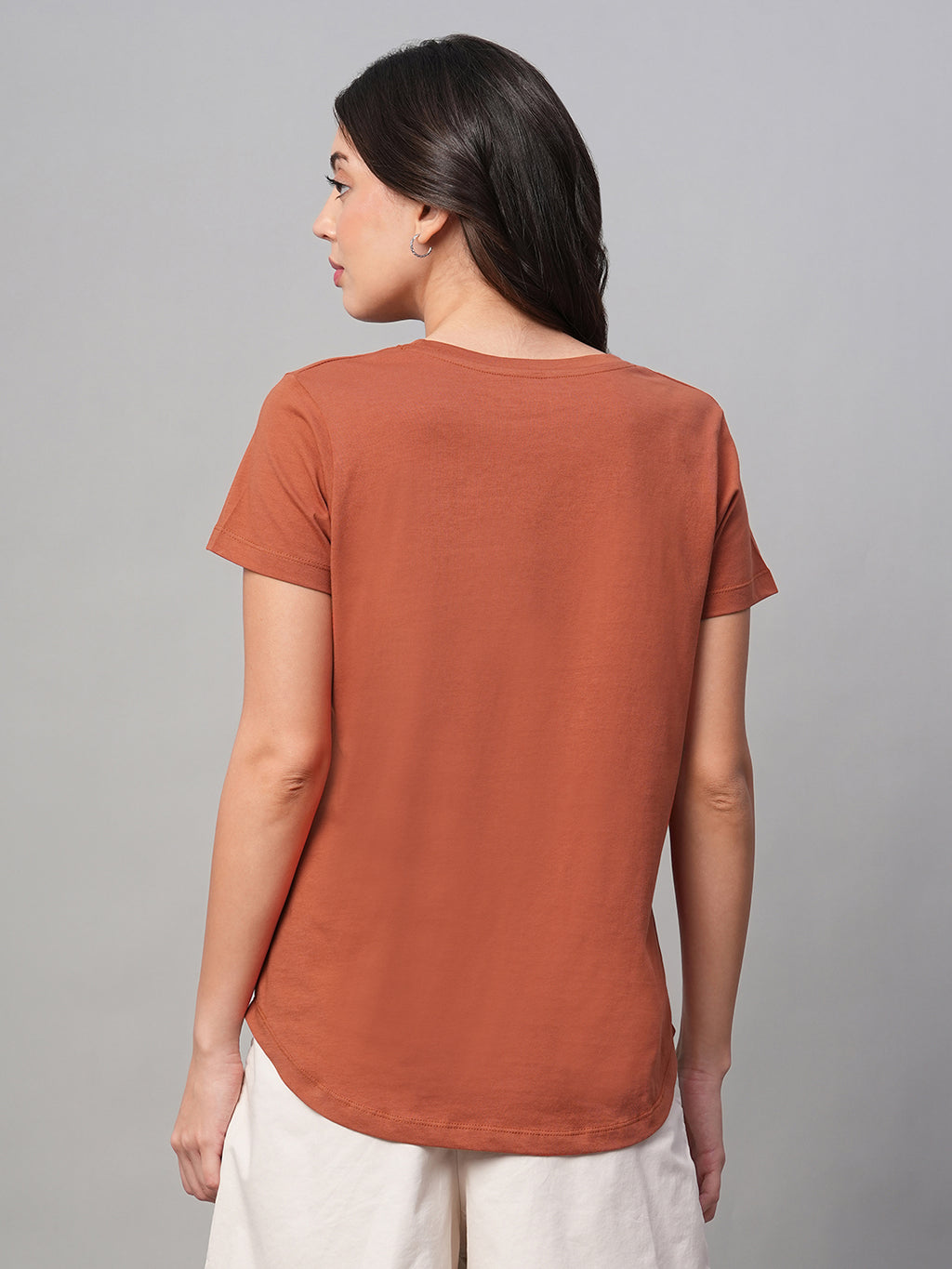 Women's Rust 100% Cotton Regular Fit Tshirt