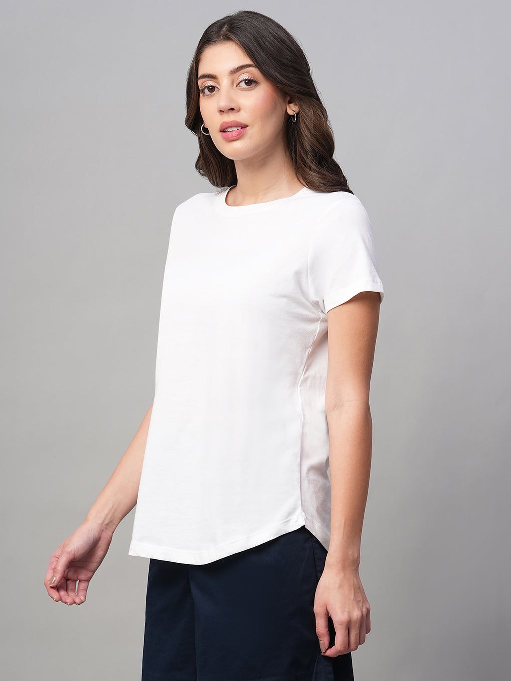Women's White 100% Cotton Regular Fit Tshirt