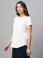 Women's White 100% Cotton Regular Fit Tshirt