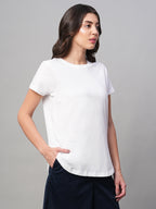Women's White 100% Cotton Regular Fit Tshirt