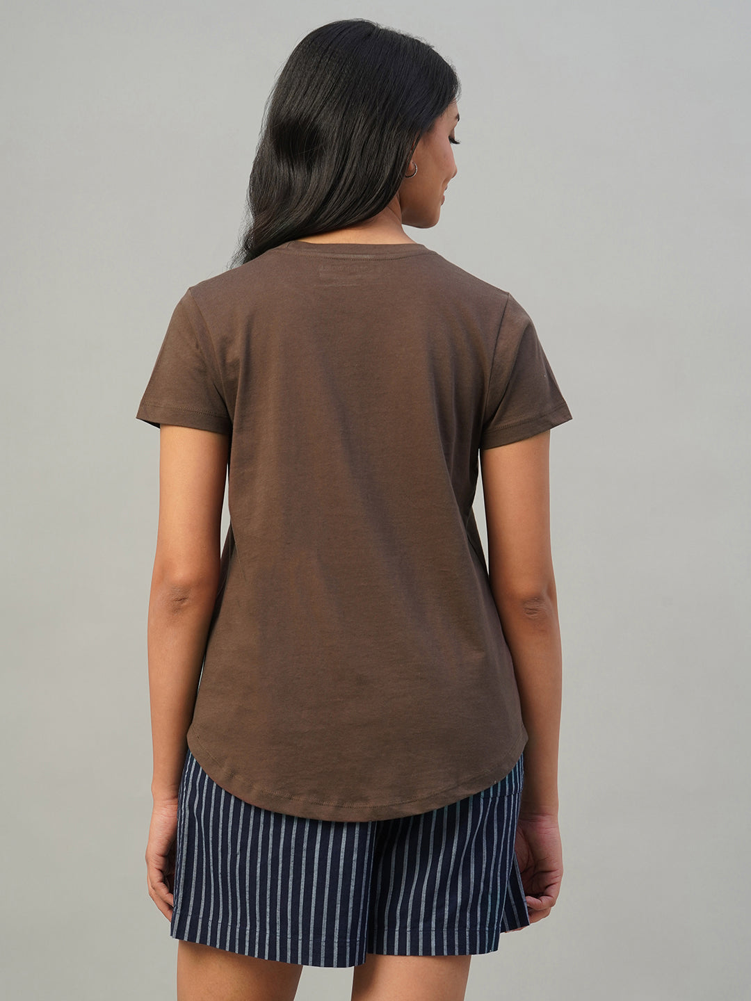 Women's Brown 100% Cotton Slim Fit Tshirt
