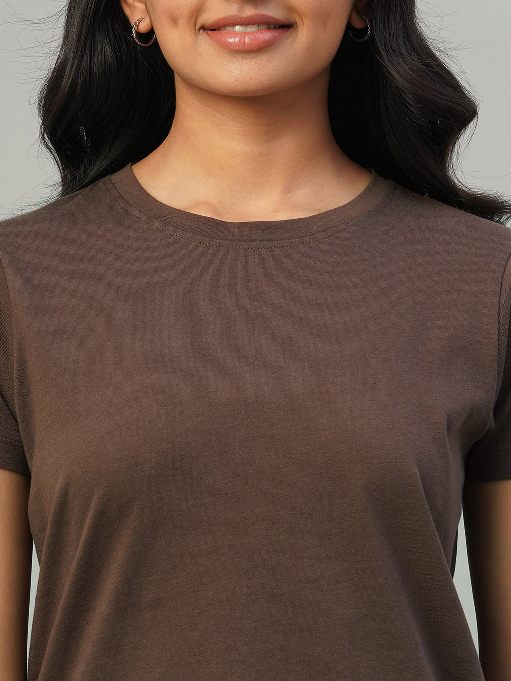 Women's Brown 100% Cotton Slim Fit Tshirt