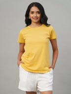 Women's Mustard 100% Cotton Slim Fit Tshirt