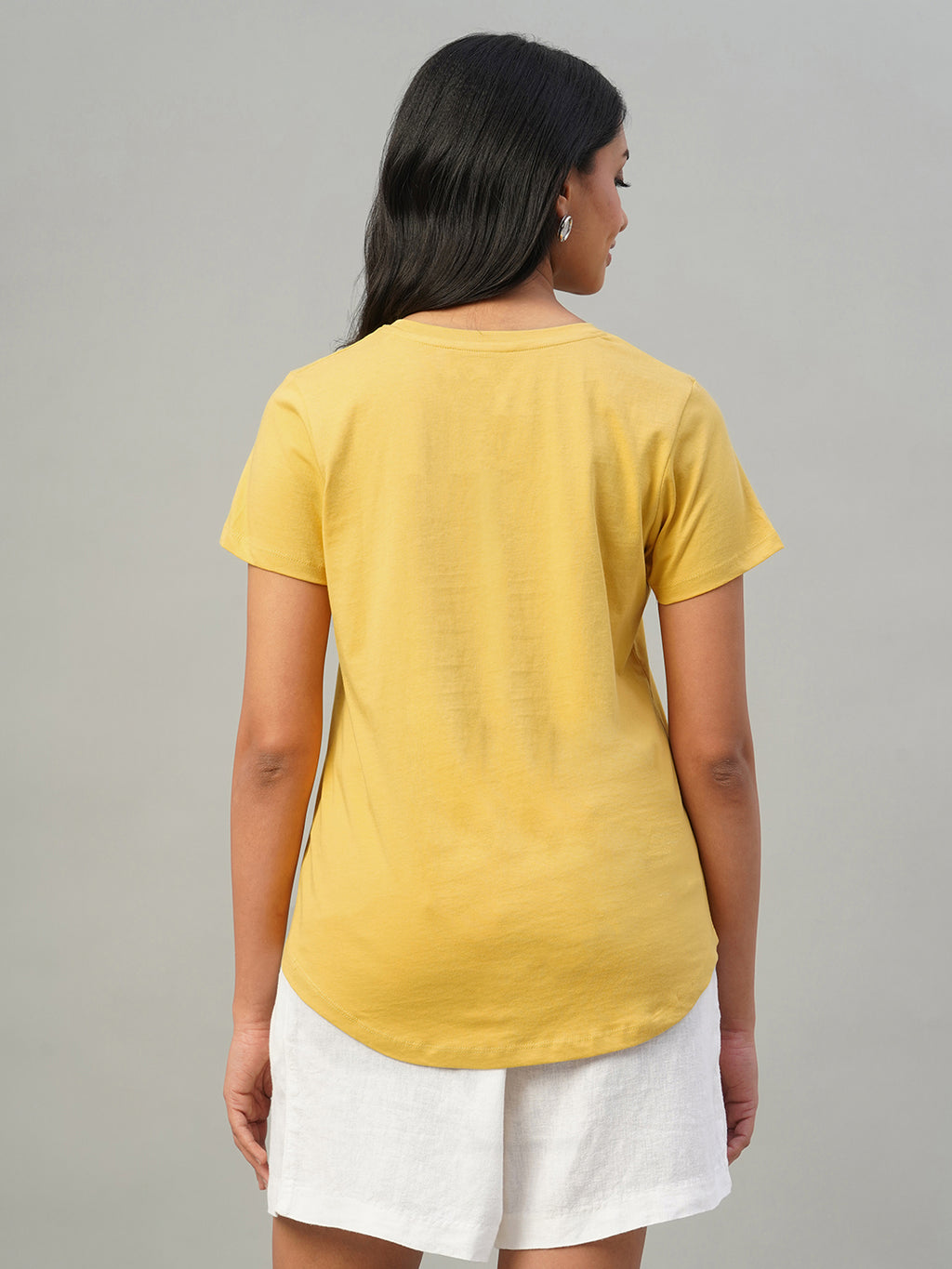 Women's Mustard 100% Cotton Slim Fit Tshirt