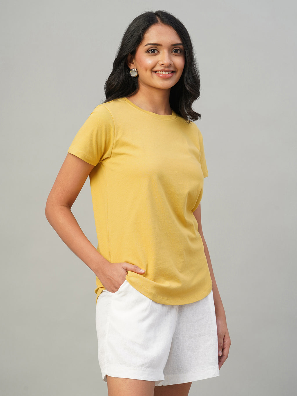 Women's Mustard 100% Cotton Slim Fit Tshirt