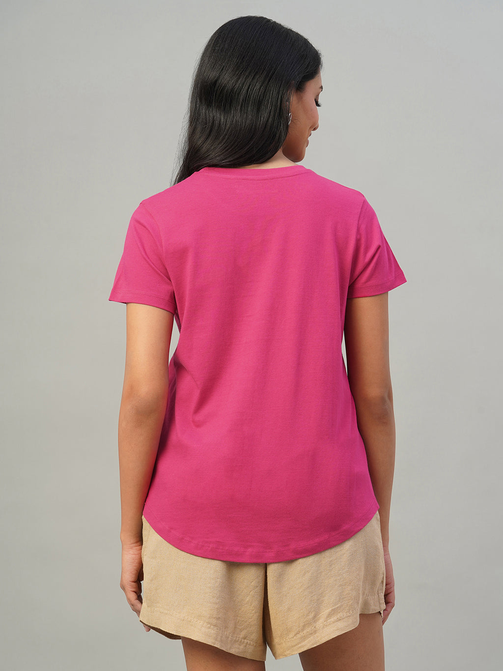 Women's Pink 100% Cotton Slim Fit Tshirt