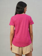 Women's Pink 100% Cotton Slim Fit Tshirt