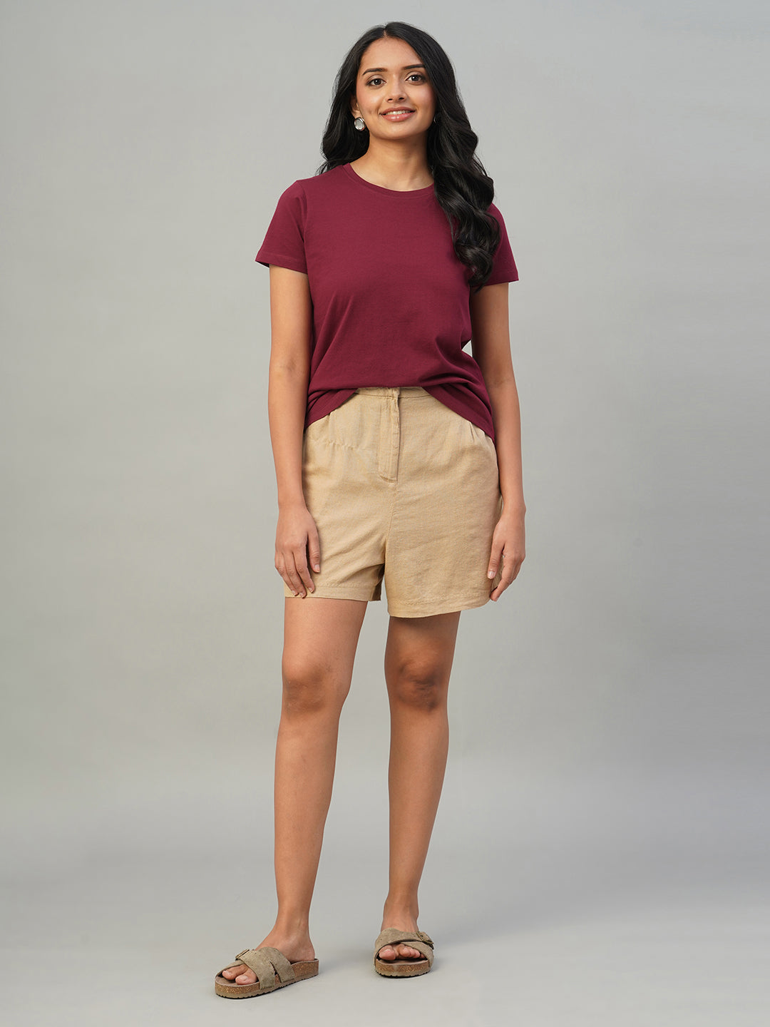 Women's Red 100% Cotton Slim Fit Tshirt