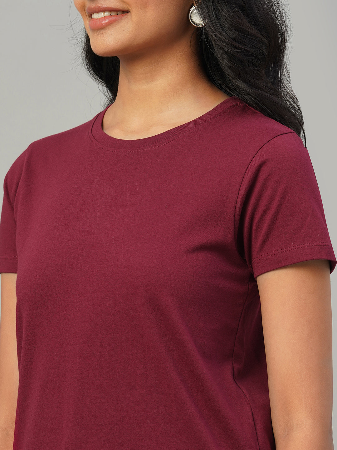 Women's Red 100% Cotton Slim Fit Tshirt