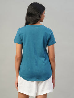 Women's 100% Cotton Slim Fit Tshirt Teal Blue