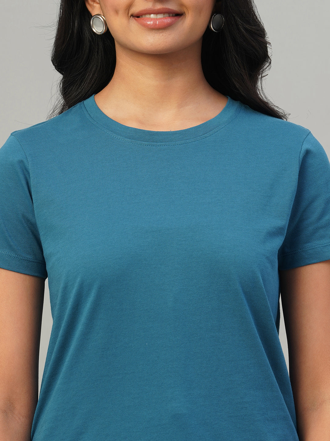 Women's Teal Blue 100% Cotton Slim Fit Tshirt