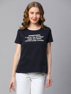 Women's Navy Cotton Regular Fit Tshirt