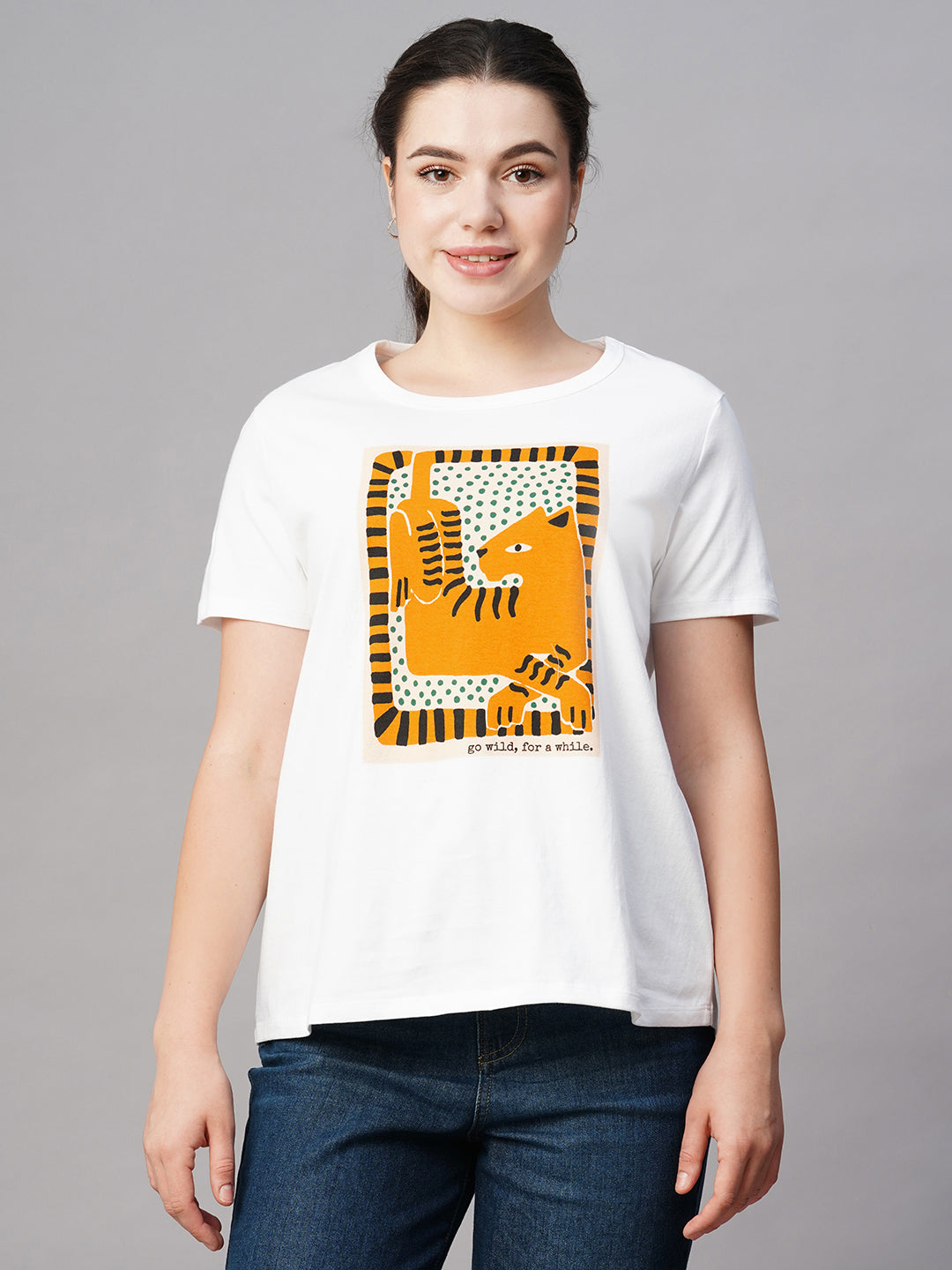 Women's White Cotton Regular Fit Tshirt