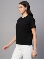 Women's Black 100% Cotton Regular Fit Tshirt