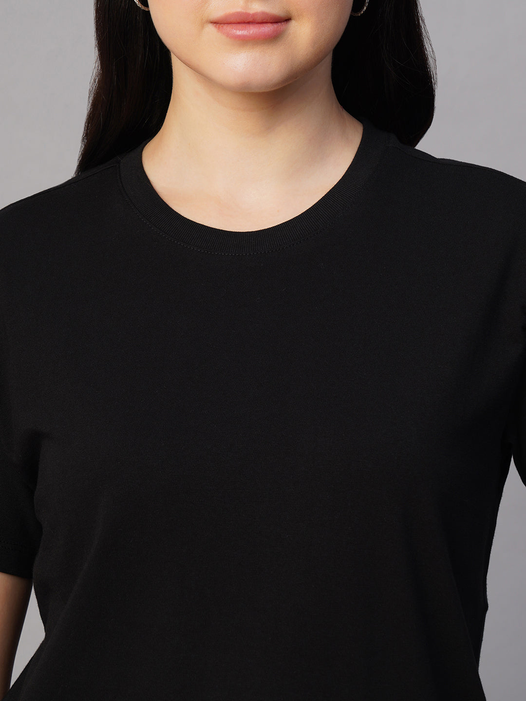 Women's Black 100% Cotton Regular Fit Tshirt