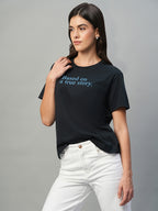Women's Navy 100% Cotton Regular Fit Tshirt