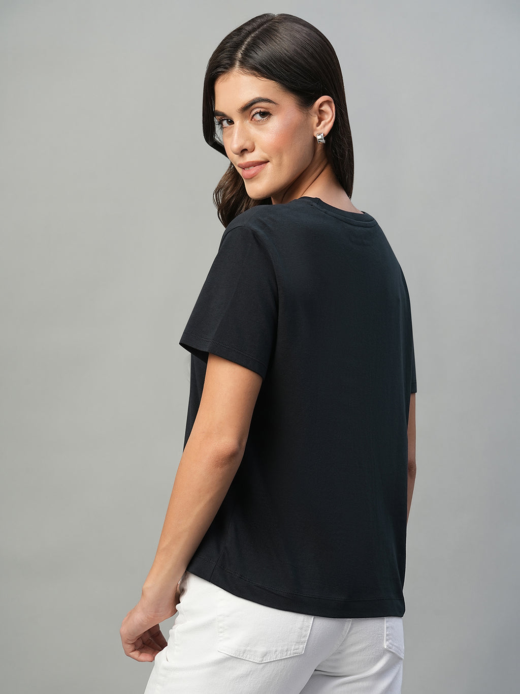 Women's Navy 100% Cotton Regular Fit Tshirt