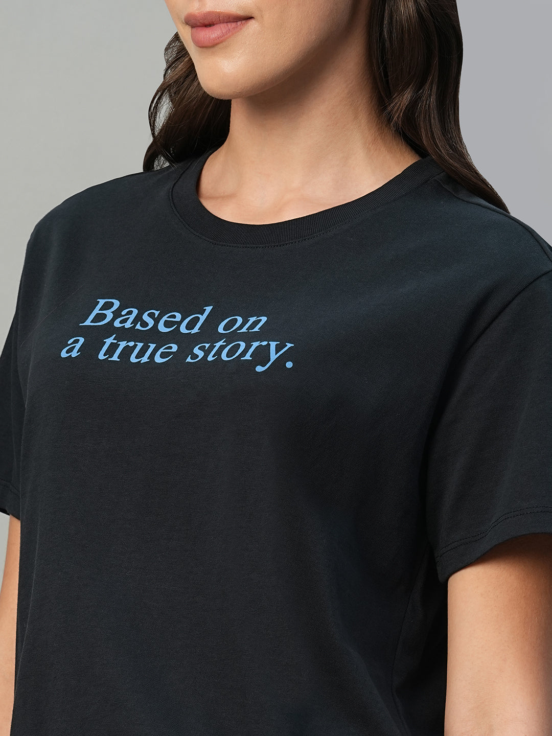 Women's Navy 100% Cotton Regular Fit Tshirt
