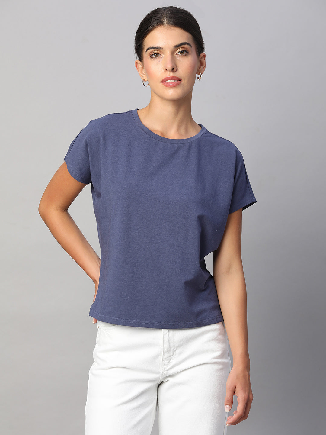 Women's Lavender Cotton Bamboo Elastane Regular Fit Tshirt