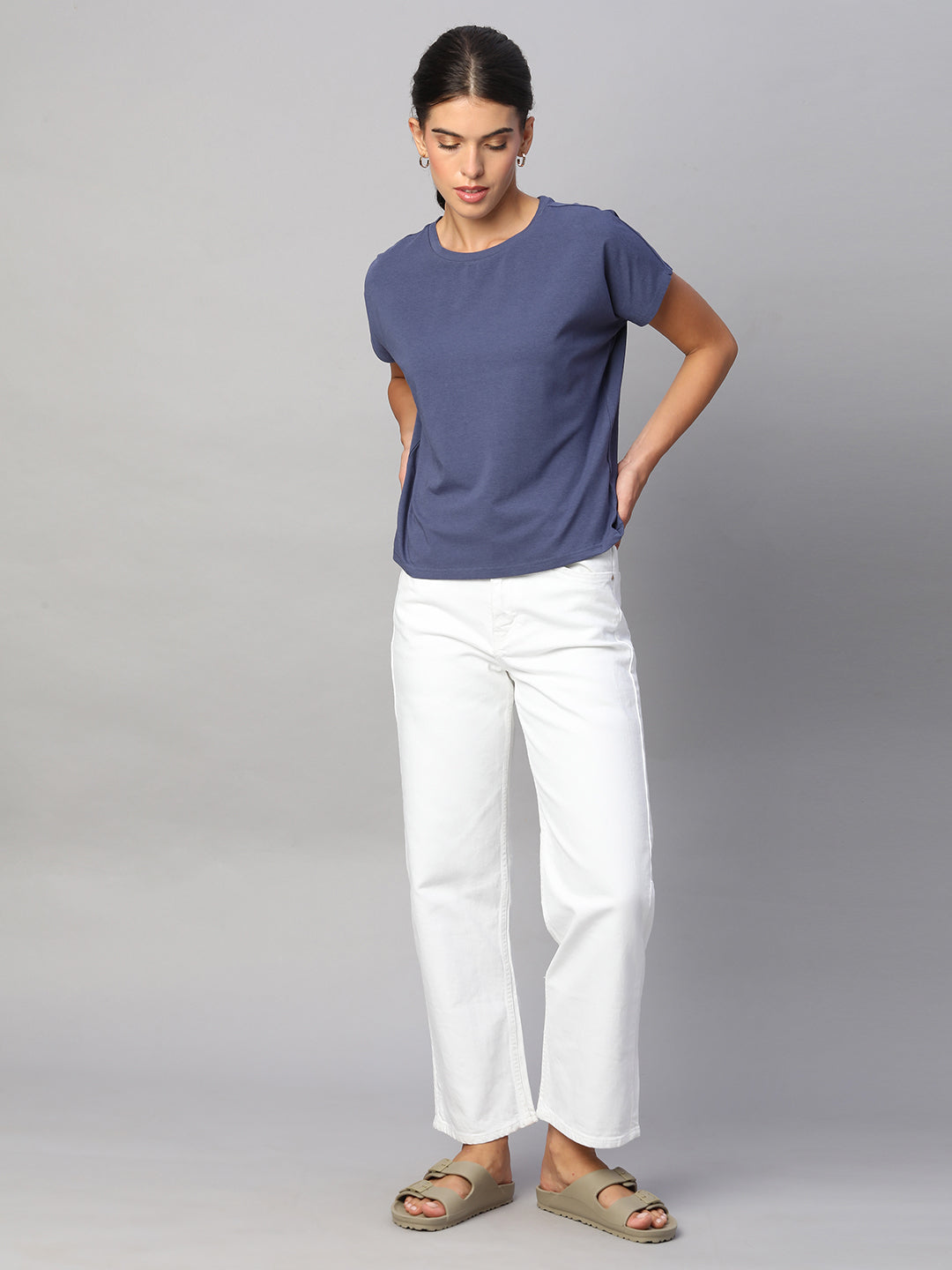 Women's Lavender Cotton Bamboo Elastane Regular Fit Tshirt