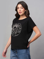 Women's Black 100% Cotton Regular Fit Tshirt