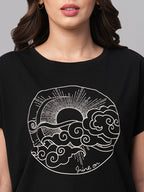 Women's Black 100% Cotton Regular Fit Tshirt
