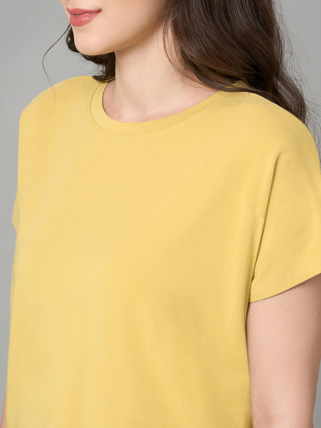 Women's Mustard Cotton Bamboo Elastane Regular Fit Tshirt