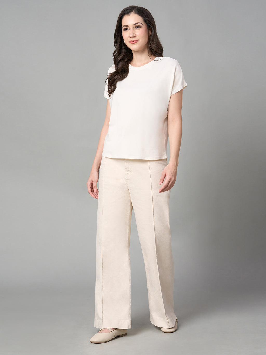 Women's White Cotton Bamboo Elastane Regular Fit Tshirt