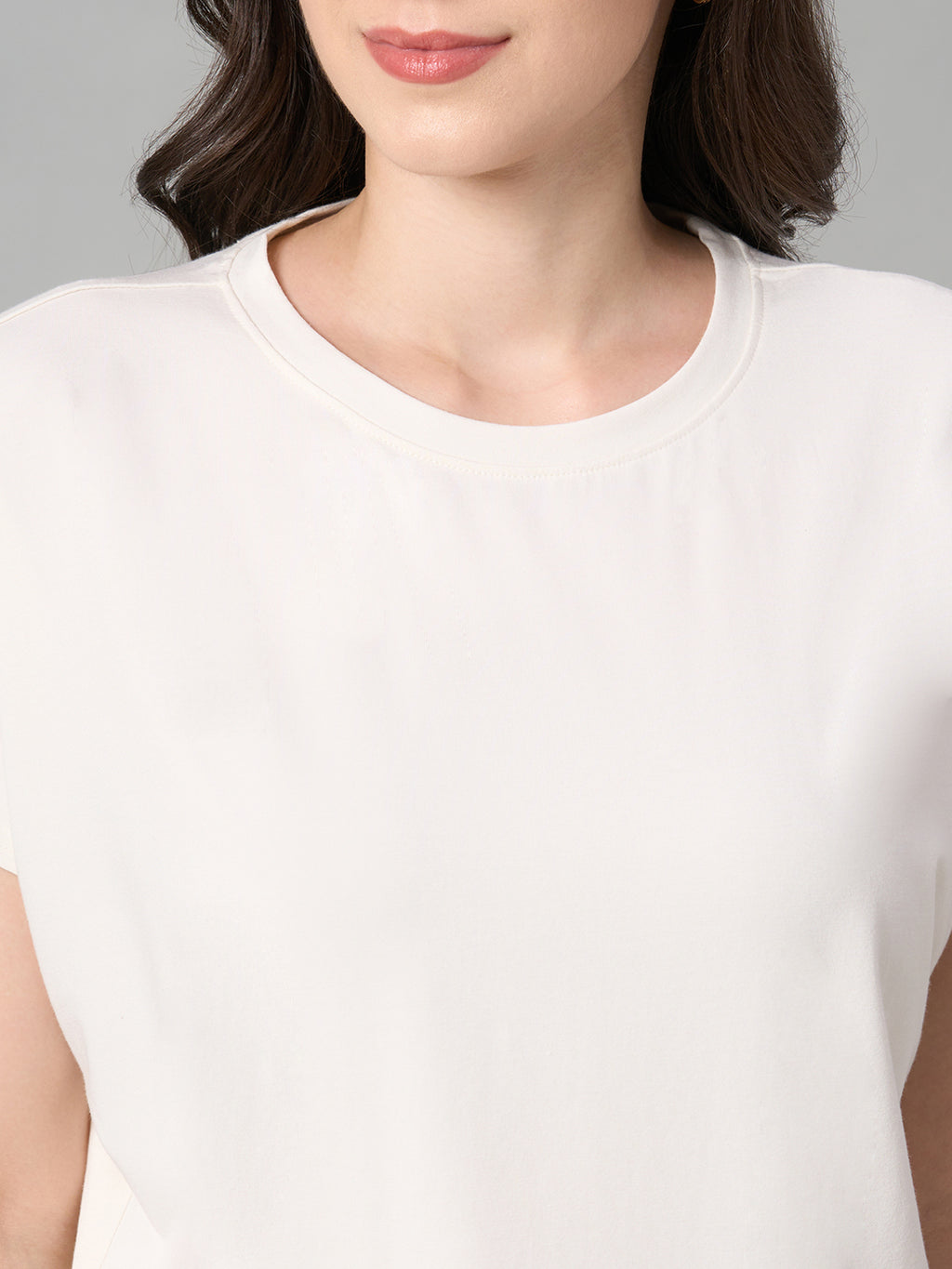 Women's White Cotton Bamboo Elastane Regular Fit Tshirt