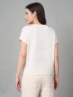 Women's White Cotton Bamboo Elastane Regular Fit Tshirt