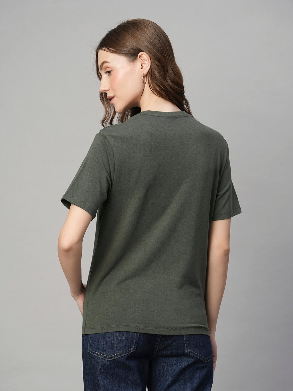 Women's Olive Cotton Bamboo Regular Fit Tshirt