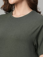Women's Olive Cotton Bamboo Regular Fit Tshirt