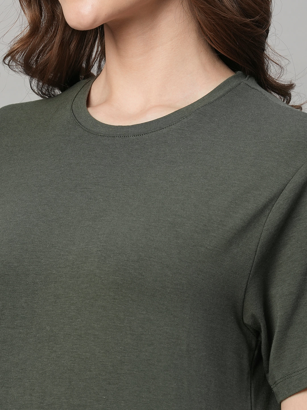Women's Olive Cotton Bamboo Regular Fit Tshirt