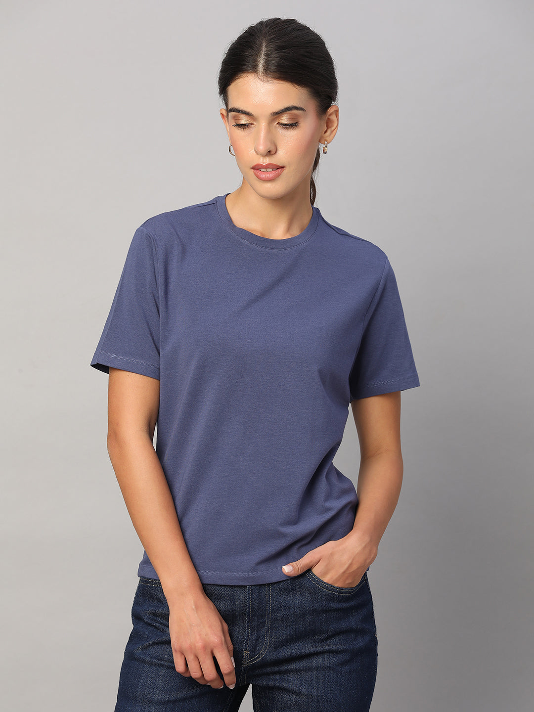 Women's Lavender Cotton Bamboo Elastane Regular Fit Tshirt
