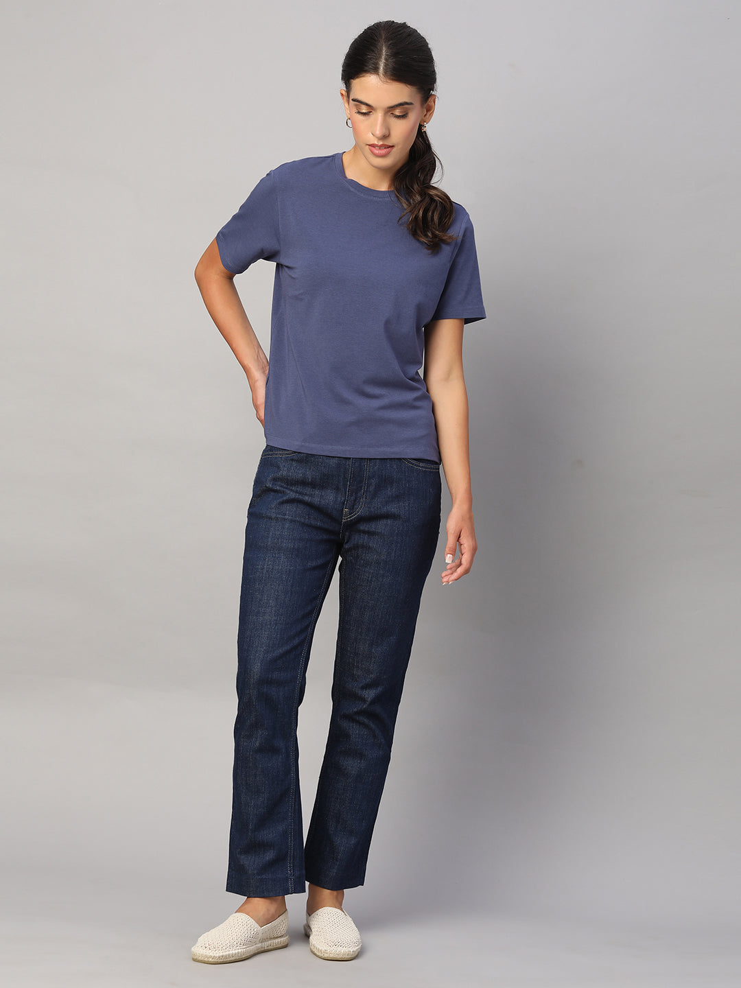 Women's Lavender Cotton Bamboo Elastane Regular Fit Tshirt