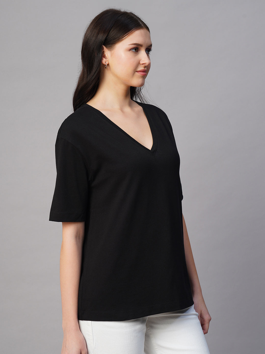 Women's Black 100% Cotton Regular Fit Tshirt