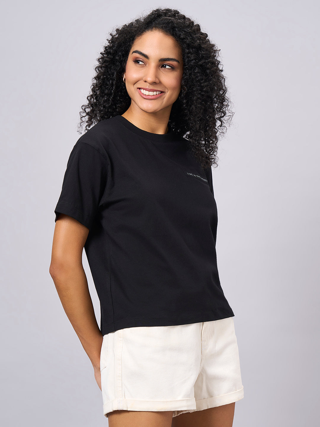 Women's Black 100% Organic Cotton Regular Fit Tshirt