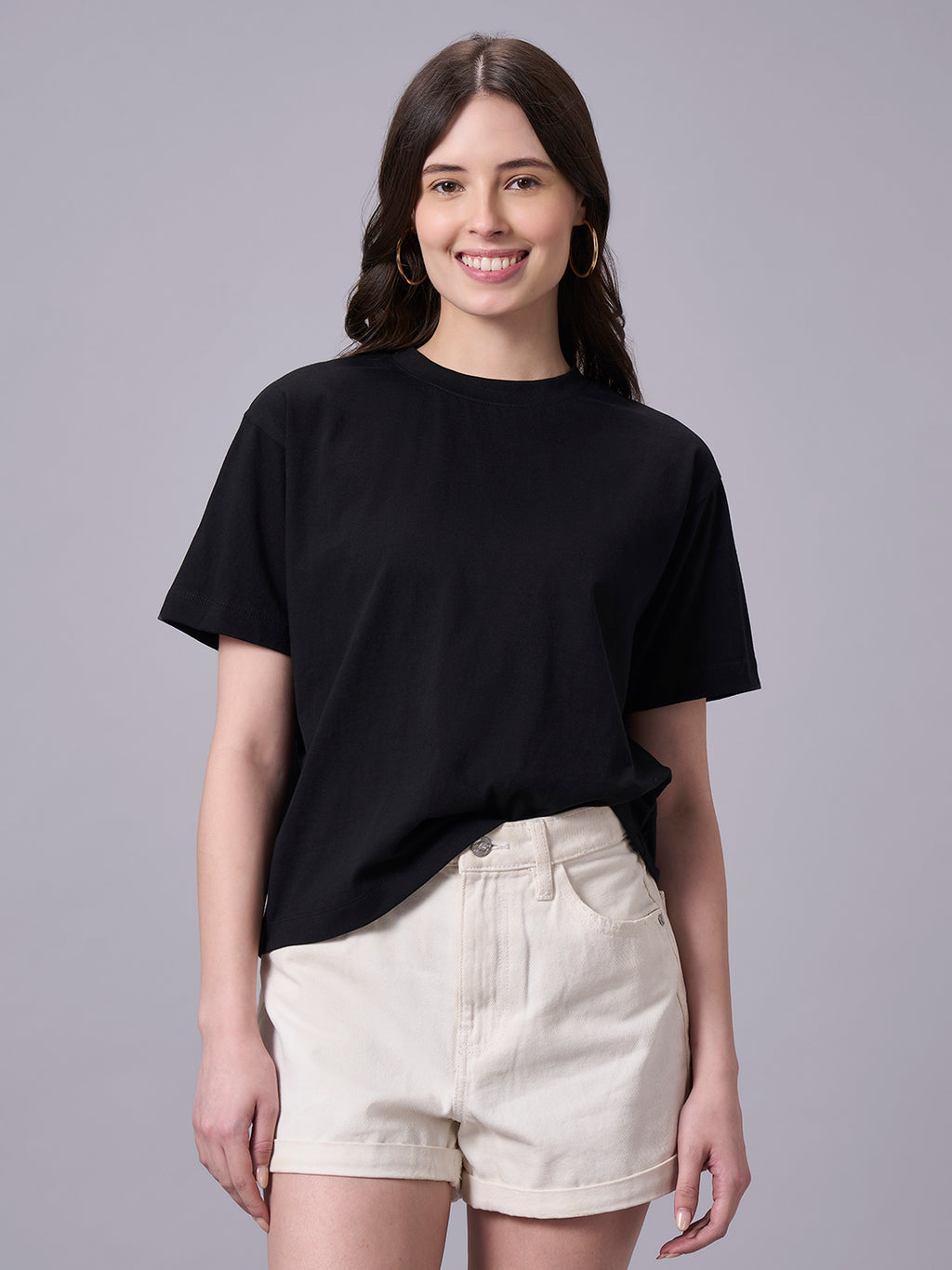 Women's Black 100% Organic Cotton Regular Fit Tshirt