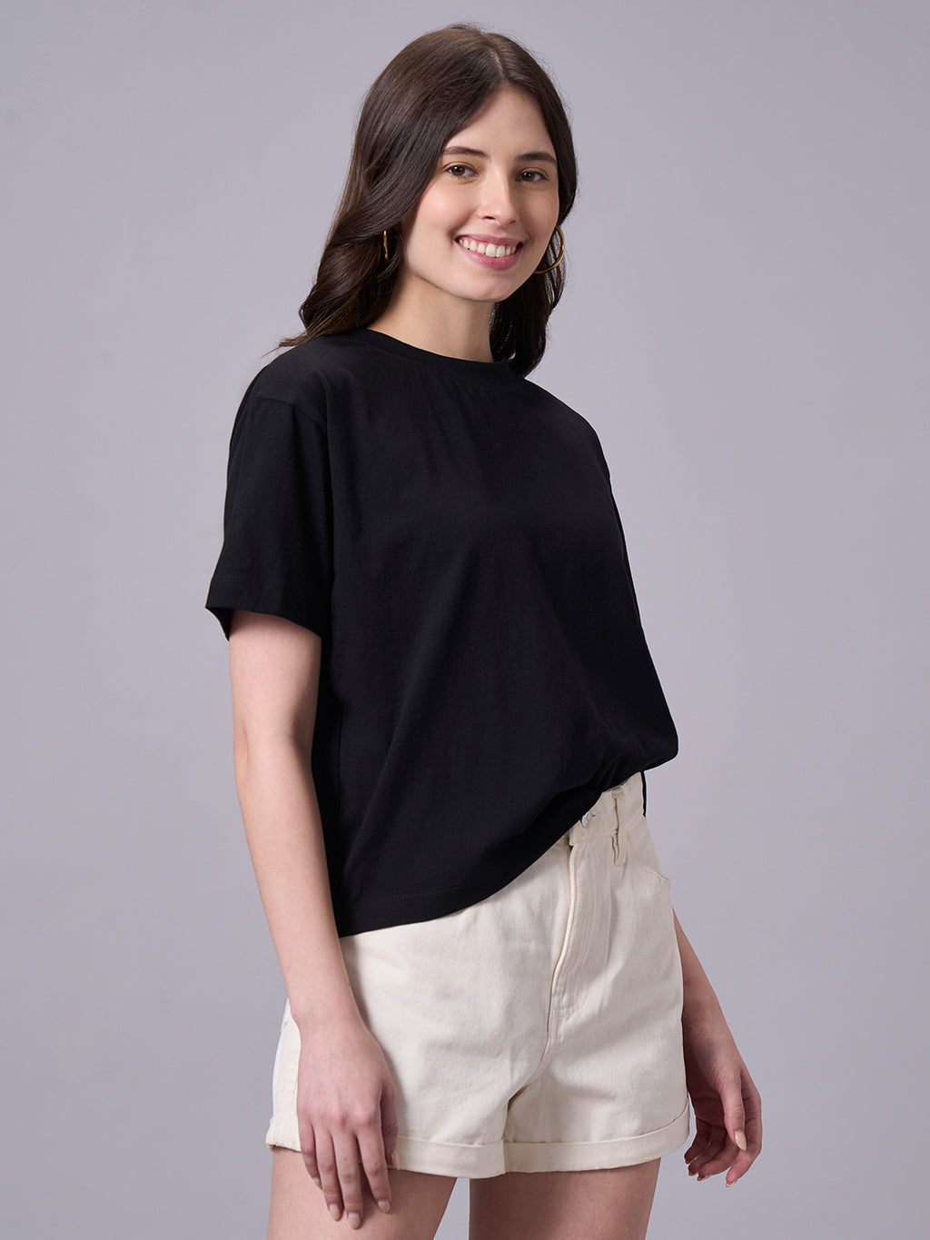 Women's Black 100% Organic Cotton Regular Fit Tshirt